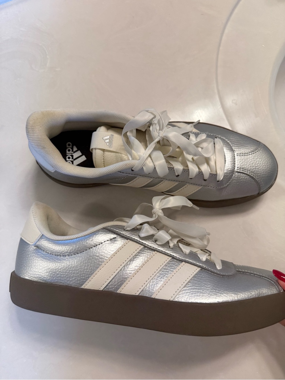 Adidas Metallic Silver & Cream Sneakers